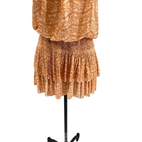 Current Air Los Angeles The Wyland Dress Smocked Mini Orange Floral Size Small - Picture 12 of 15